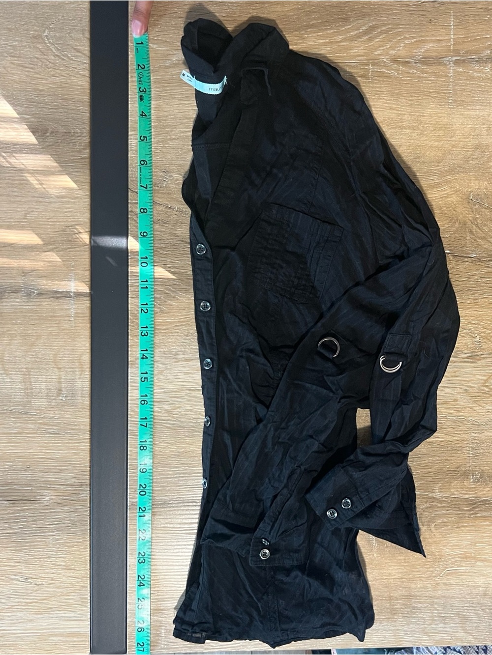 Black Semi-Sheer Lightweight Button-Up Shirt with D-Ring Detail